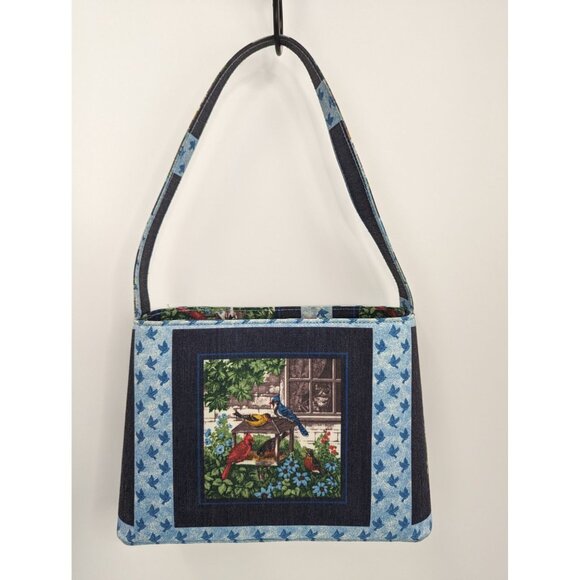 Cat Watching Birds Hard Body Single Handle Purse Bag Beaded with Feet - Picture 1 of 8